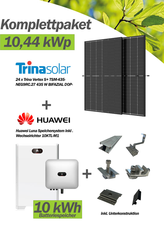 PV Komplettanlage Huawei 10kWh Schrägdachmontage Bifazial Module 435 W