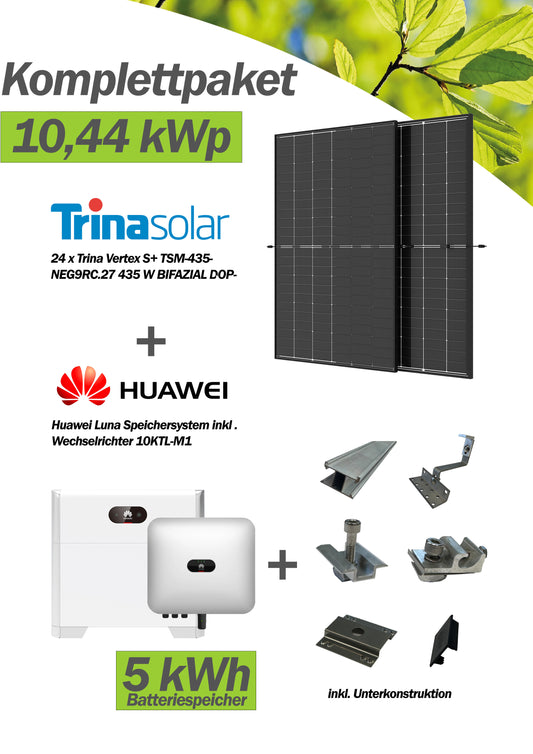 PV Komplettanlage Huawei 5 kWh Schrägdachmontage Bifazial Module 435 W