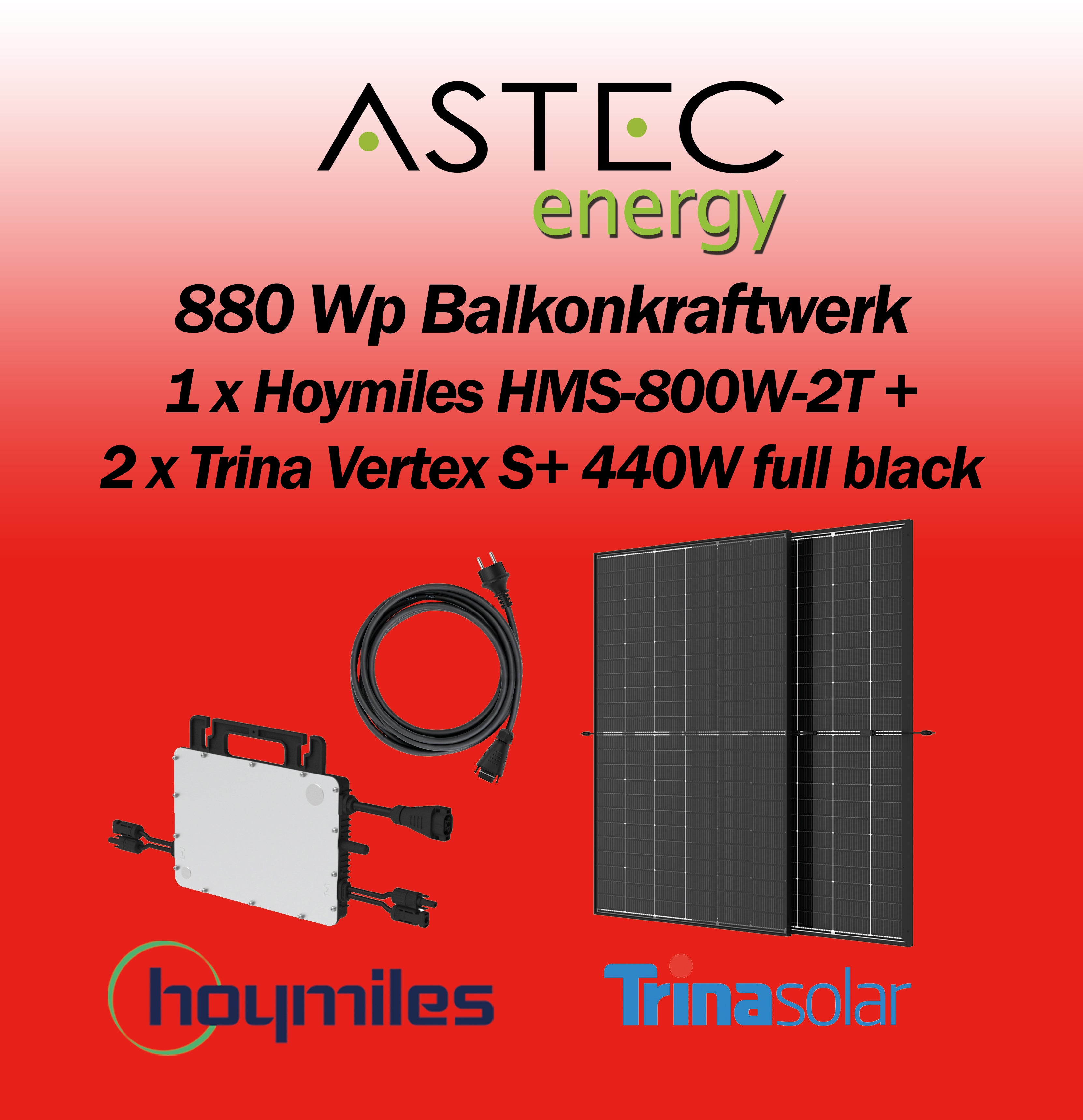 Solaranlage 800W Hoymiles HM800 - 2x Trina Vertex popular S 400W / 760€*