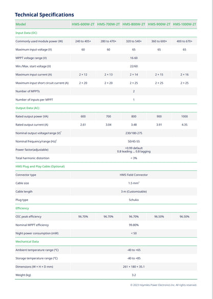 Hoymiles HMS-800W-2T Mikrowechselrichter mit WiFi integriert