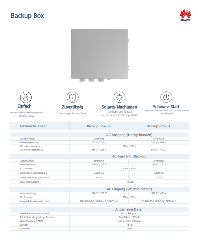 Huawei BACKUP BOX B1 SUN2000 PV NOTSTROM Dreiphasig