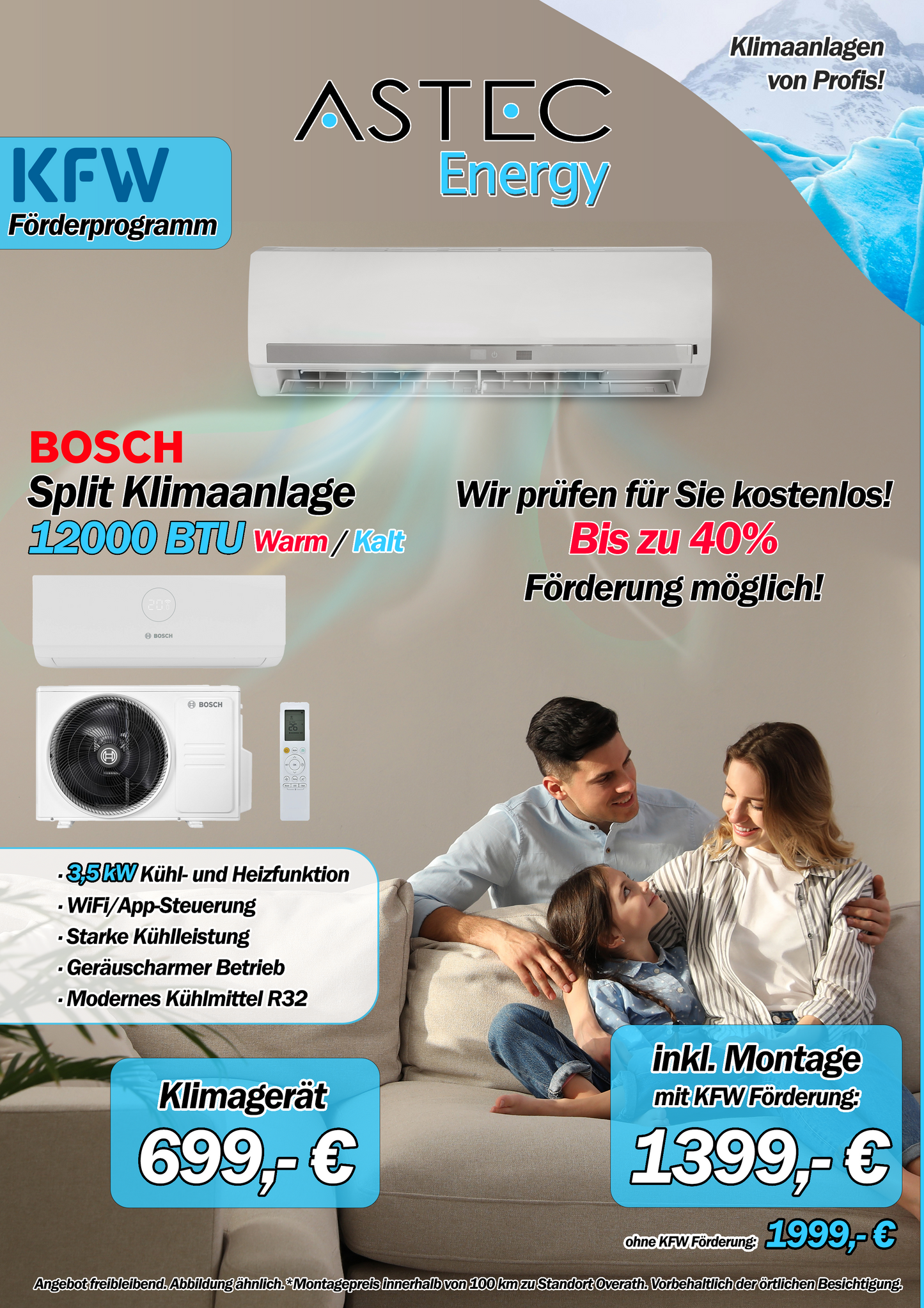 BOSCH Klima Splitgerät 12000 BTU 3,5KW WARM/KALT