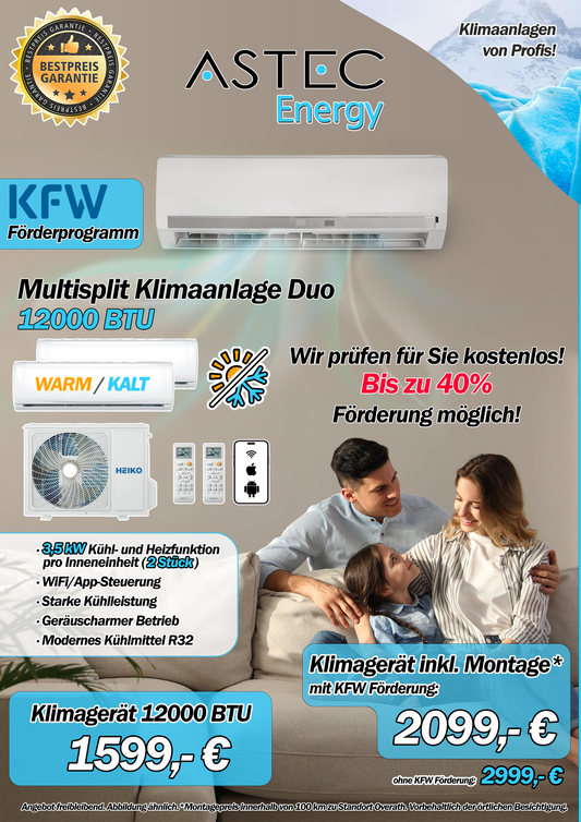 Heiko Duo Split Klimaanlage 12000 BTU Klimagerät 2x 3,5kW