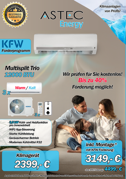 Heiko Multi Split Klimaanlage 12000 BTU Klimagerät 3x 3,5kW