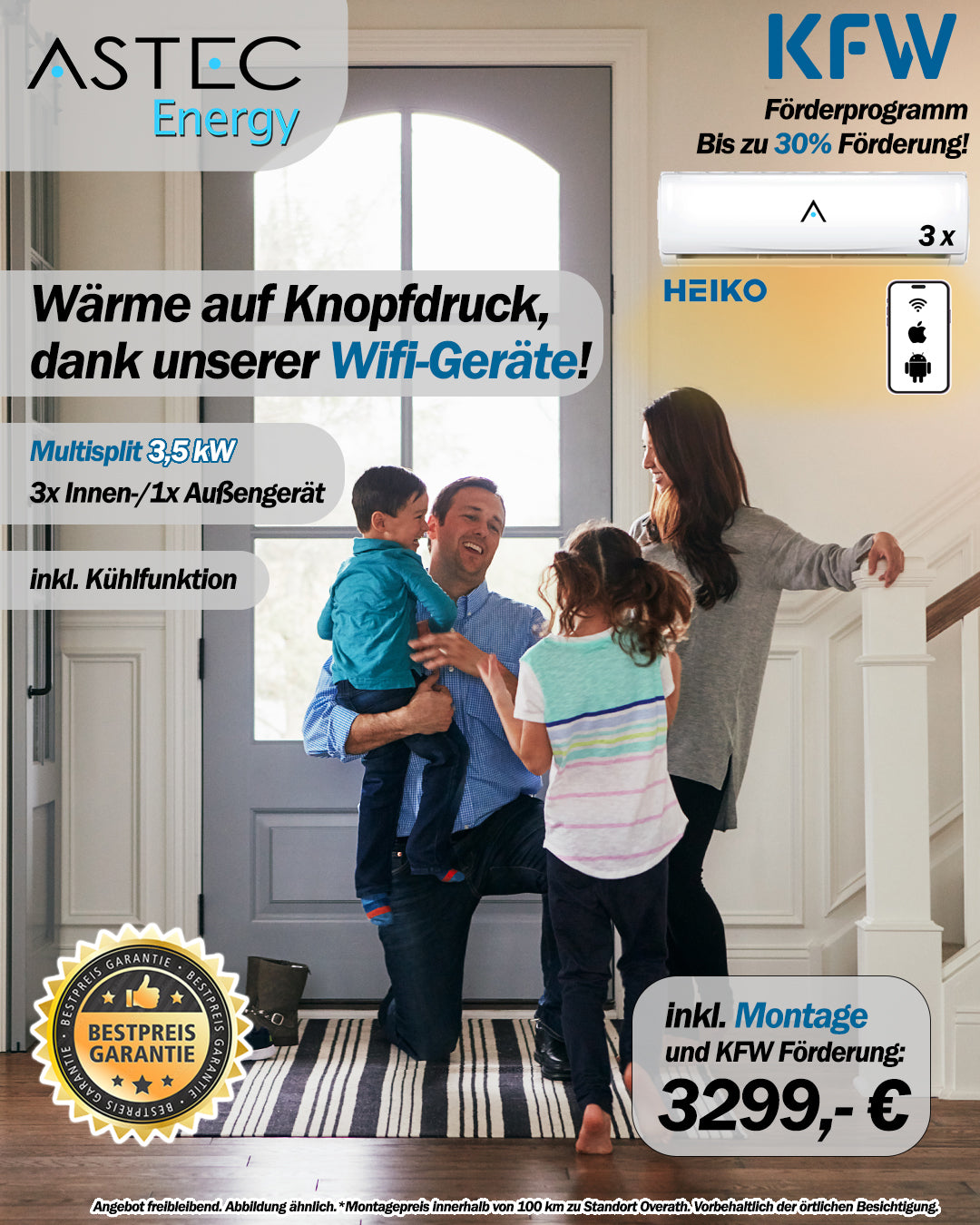 Heiko Multi Split Klimaanlage 12000 BTU Klimagerät 3x 3,5kW