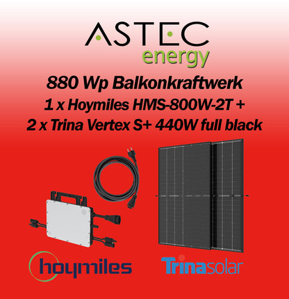 Balkonkraftwerk 890Wp 2x Trina Solar Modul Hoymiles HMS-800W-2T Wechselrichter