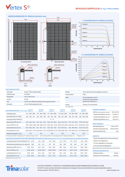 Trina 445W Vertex S+ TSM 445 NEGRC. 27 BIFAZIAL GLAS GLAS