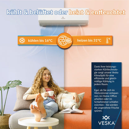 VESKA Split Klimaanlage 12000 BTU WIFI APP 3,5KW WARM/KALT